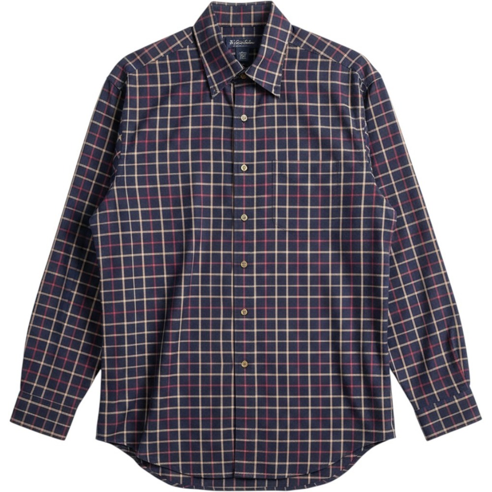 Brooks Brothers Non-Iron Cotton Plaid Button Down‎ Shirt Navy Gold Red Large